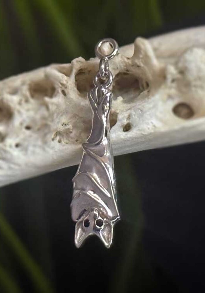 BVLA Morbius 17mm x 6mm White Gold Hanging Bat with Faceted Onyx Gems in Eyes 16g Charm