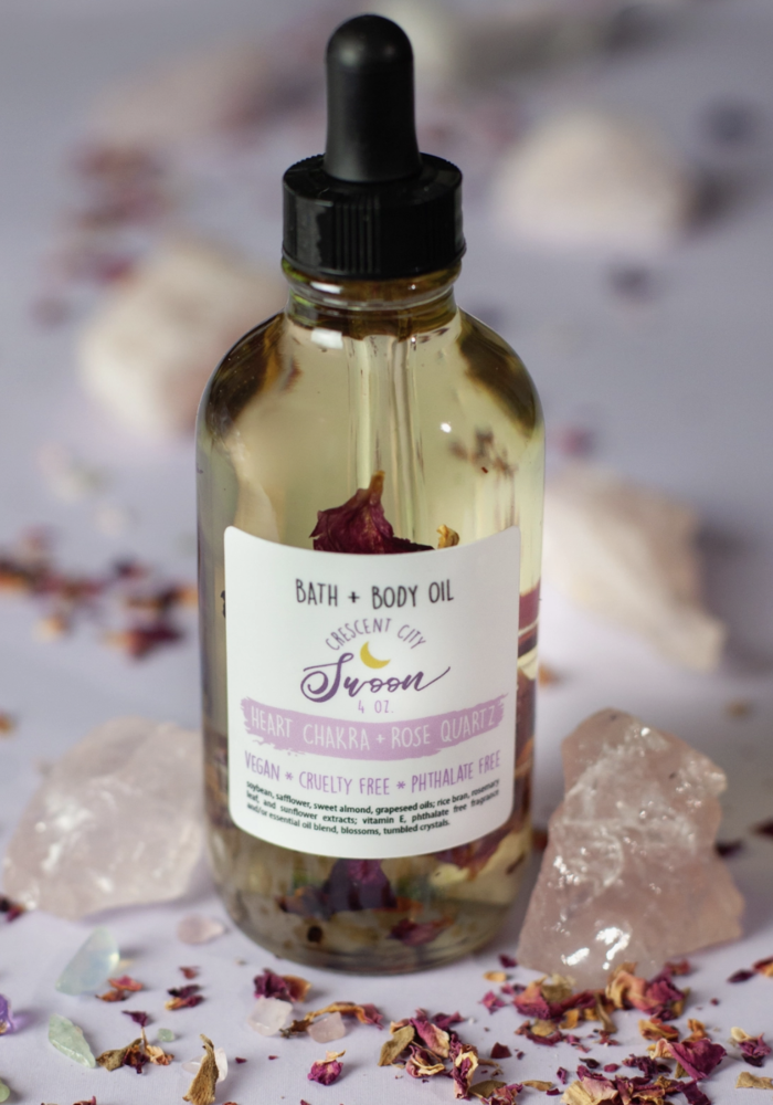 Heart Chakra Rose Quartz Crystal Bath and Body Oil
