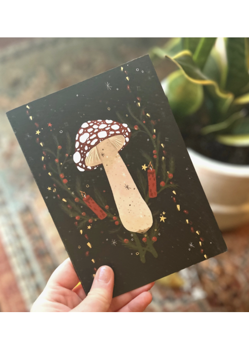Glitter and Toadstools Enchanting Yuletide Mushroom Holiday Card