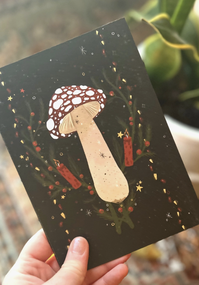Enchanting Yuletide Mushroom Holiday Card