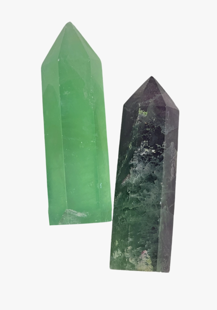 Natural Green Fluorite Quartz Crystal Point