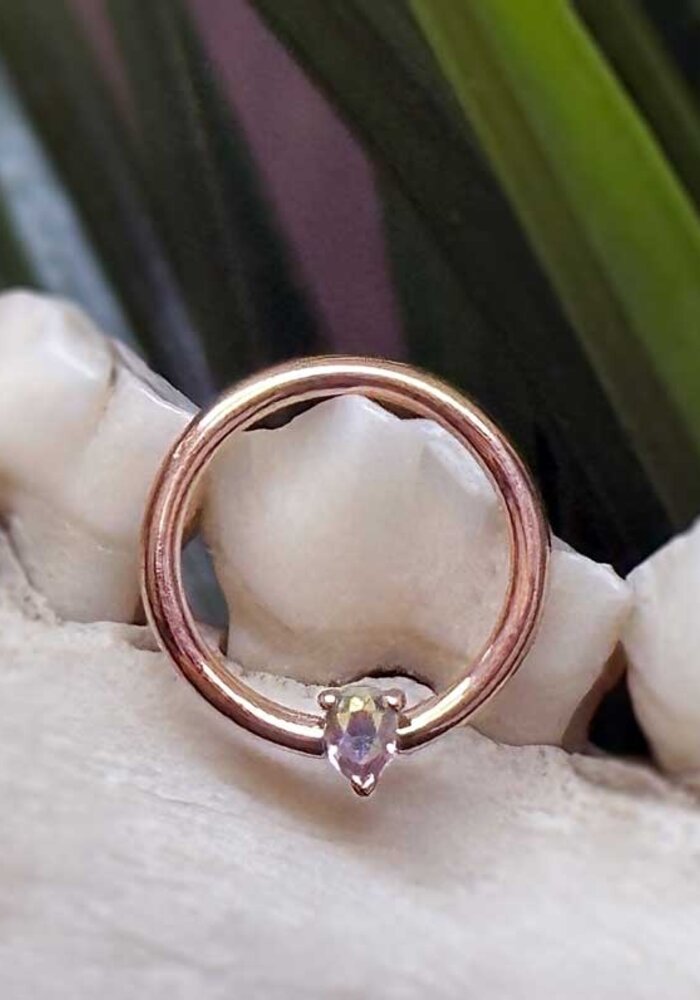Pear V Prong Rose Gold Mercury Mist Topaz 16g 3/8"  Fixed Ring