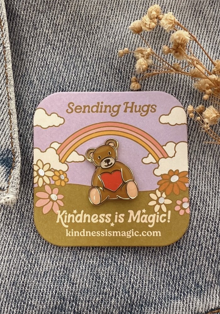Teddy Bear Sending Hugs Enamel Pin