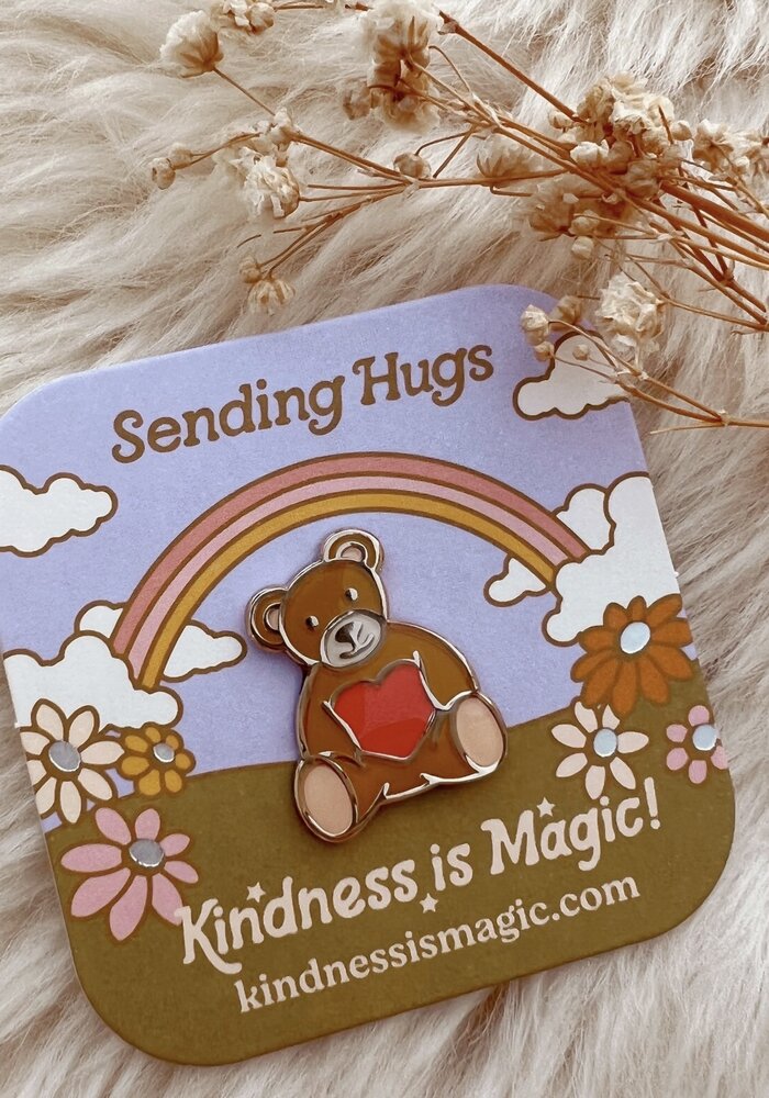 Teddy Bear Sending Hugs Enamel Pin