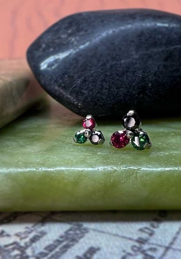 Neometal Trinity Titanium 1.5mm Gems Ruby CZ/Black CZ/Emerald CZ - Free Palestine