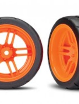 Traxxas 8373A Tires and wheels, assembled, glued (split-spoke orange wheels, 1.9' Response tires) (front) (2) (VXL rated)