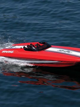 Traxxas 57046-4: Fully assembled, Ready-To-Race® Catamaran, TQi™ 2.4GHz radio system, Traxxas Stability Management,™ Velineon® 540XL Brushless Motor, VXL-6s Marine ESC,  and factory-applied graphics.