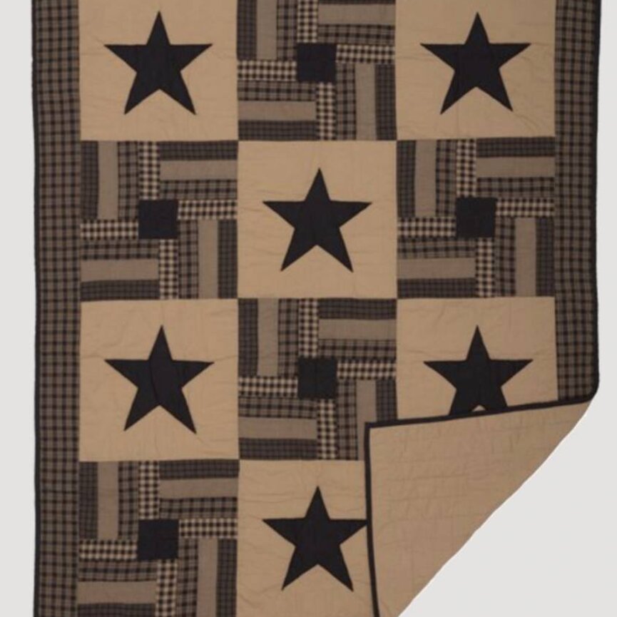 Black Check Star Quilted Throw 60x50