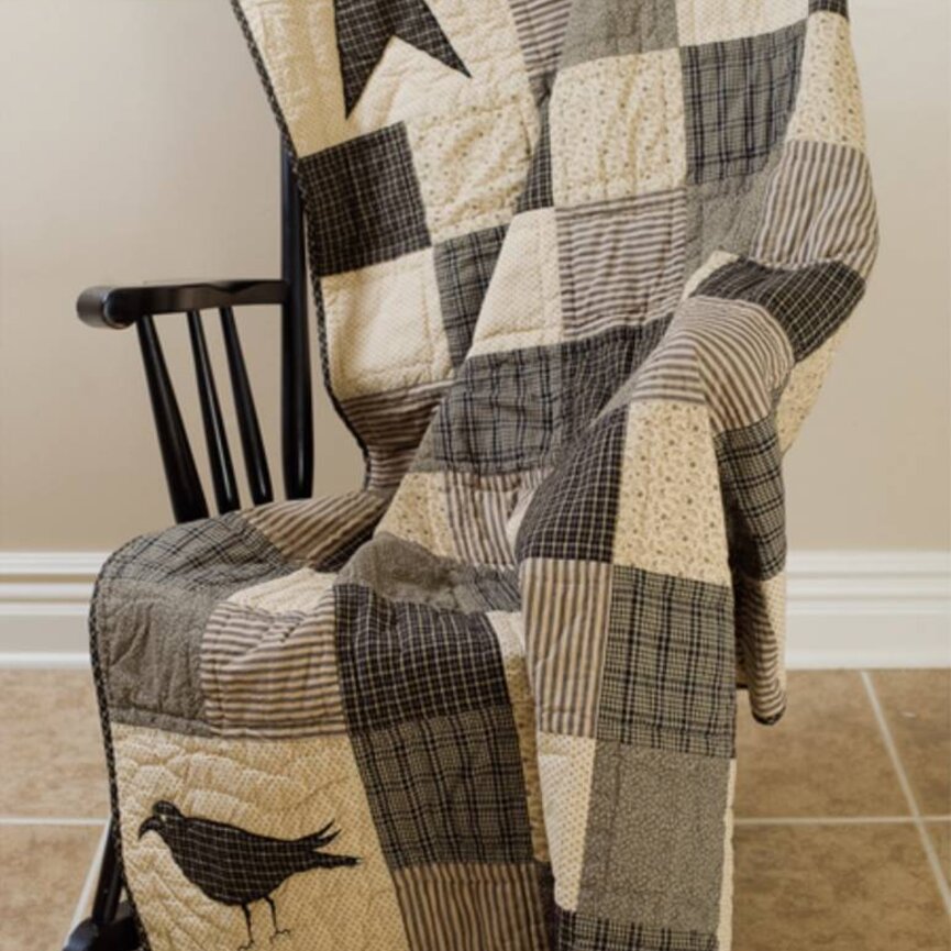 Kettle Grove Applique Crow and Star Quilted Throw 60x50