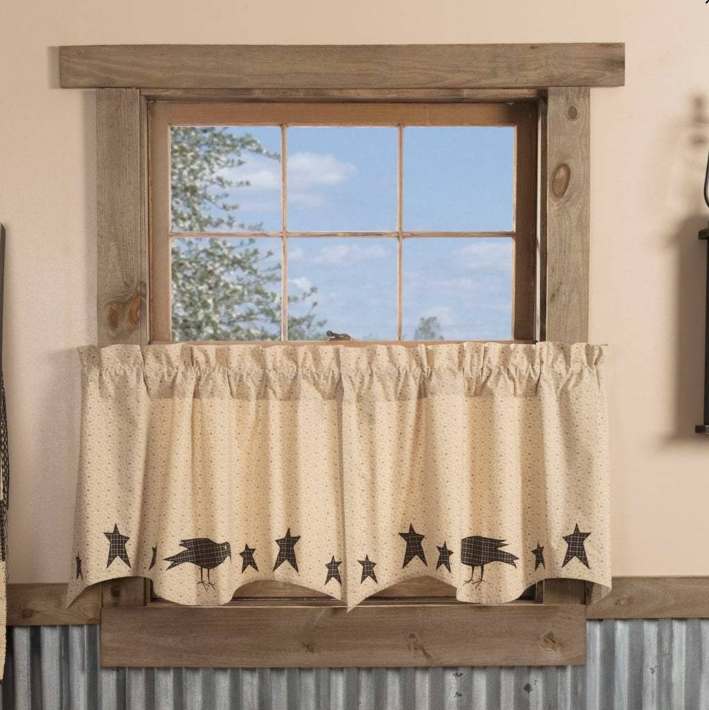 Kettle Grove Primitive Star Country Crow Black /& Tan Patchwork Shower Curtain