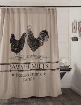 VHC Brands Sawyer Mill Charcoal Poultry Shower Curtain