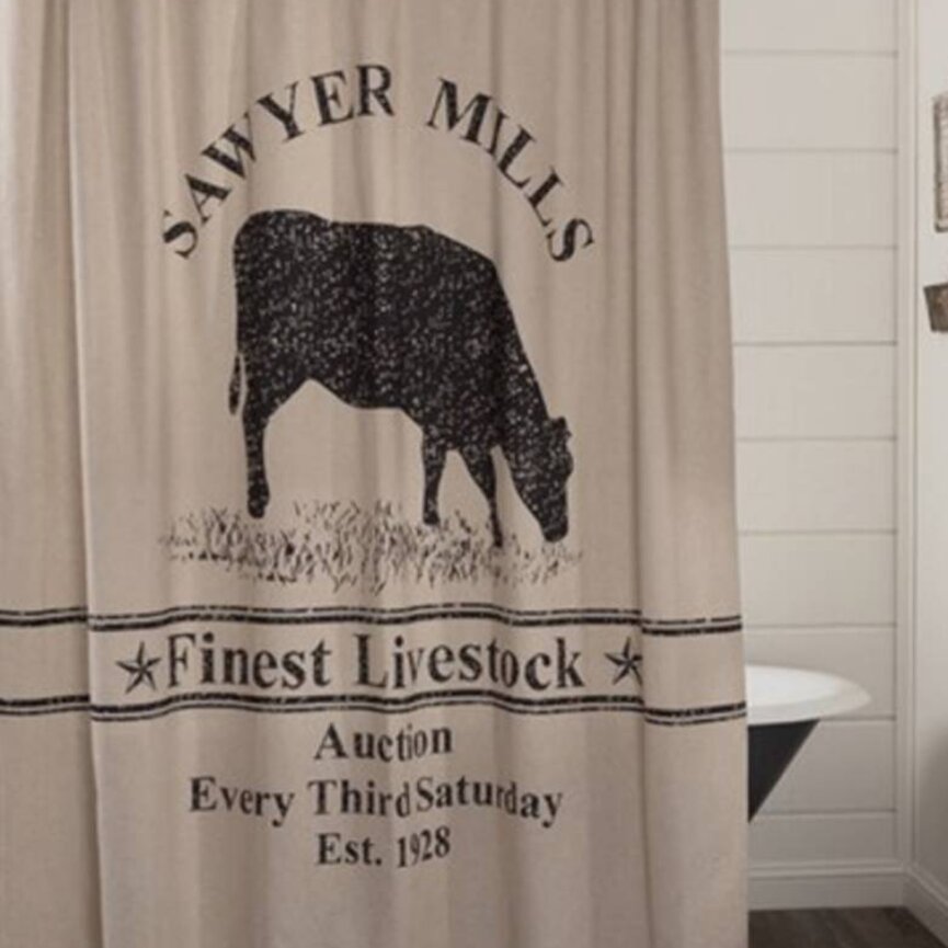 Sawyer Mill Charcoal Cow Shower Curtain 72x72