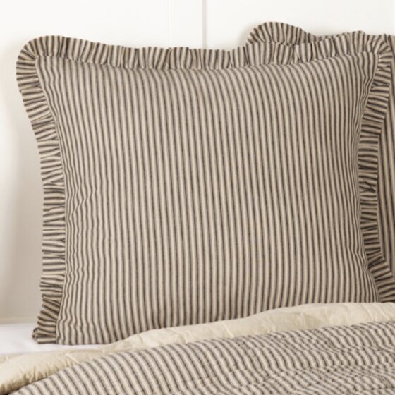 Sawyer Mill Charcoal Ticking Stripe Fabric Euro Sham