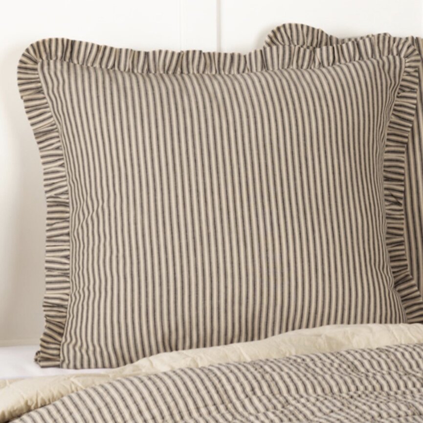 Sawyer Mill Charcoal Ticking Stripe Fabric Euro Sham 26" x 26"