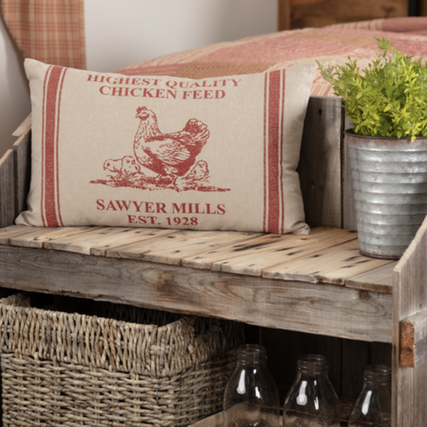 Sawyer Mill Red Hen and Chicks Pillow 14 x 22"
