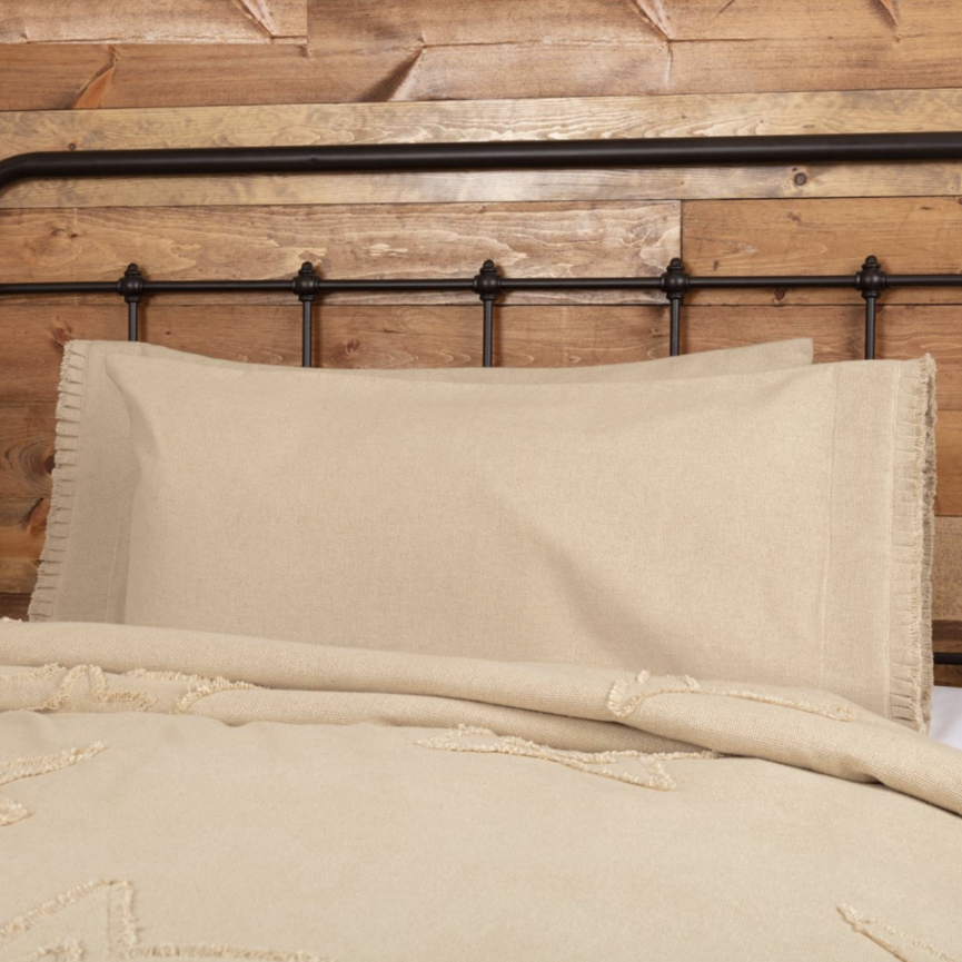 Burlap Vintage Ruffled Fringe Pillow Case Set of 2