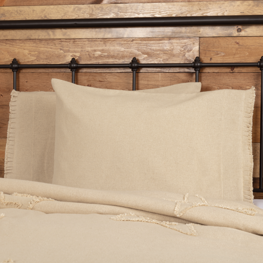 Burlap Vintage Ruffled Fringe Pillow Case Set of 2