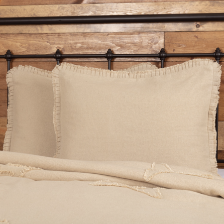 Burlap Vintage Pillow W/Fringed Ruffle 18x18