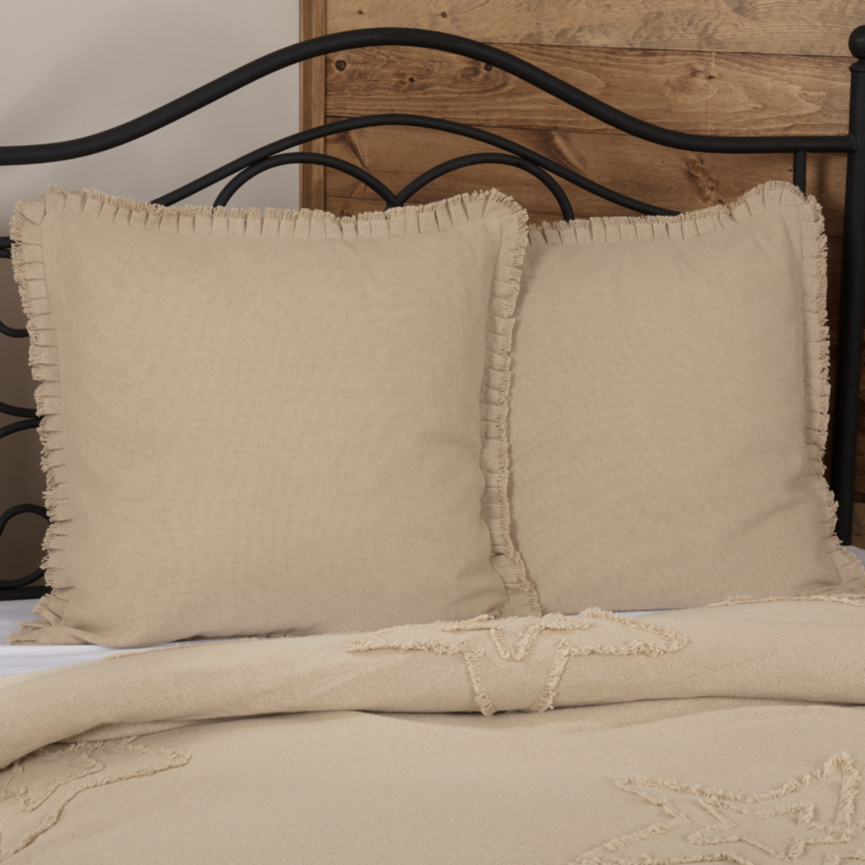 Burlap Vintage Ruffled Fringe Fabric Euro Sham 26x26"