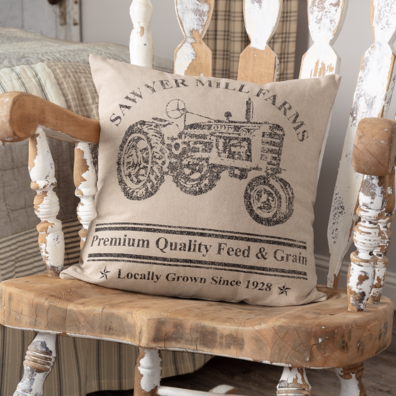 Sawyer Mill Charcoal Tractor Pillow