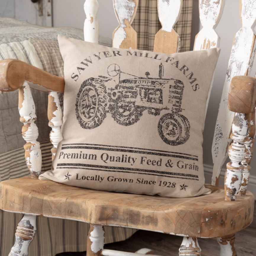 Sawyer Mill Charcoal Tractor Pillow 18" x 18"