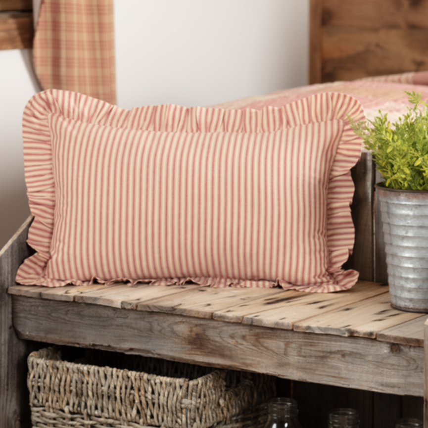 Sawyer Mill Red Ticking Stripe Fabric Pillow 14" x 22"