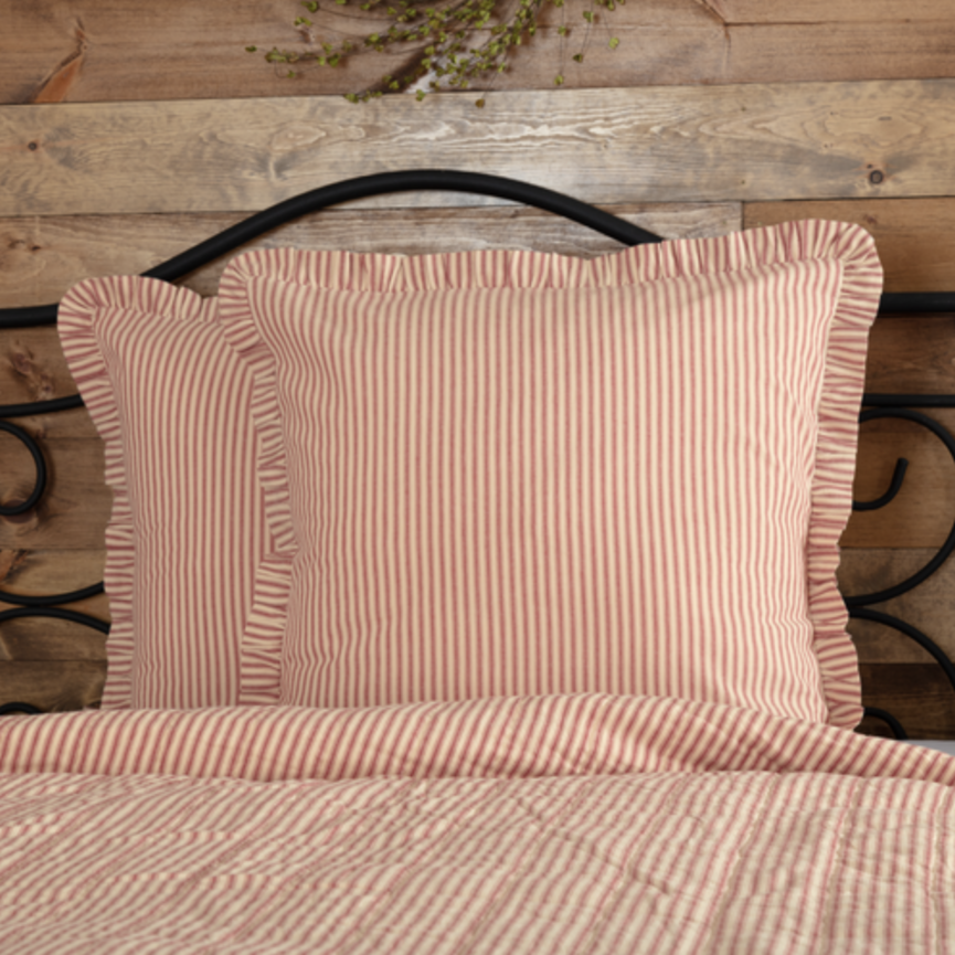 Sawyer Mill Red Ticking Stripe Fabric Euro Sham 26" x 26"