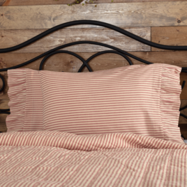 VHC Brands Sawyer Mill Red Ticking Stripe Pillow Case Set