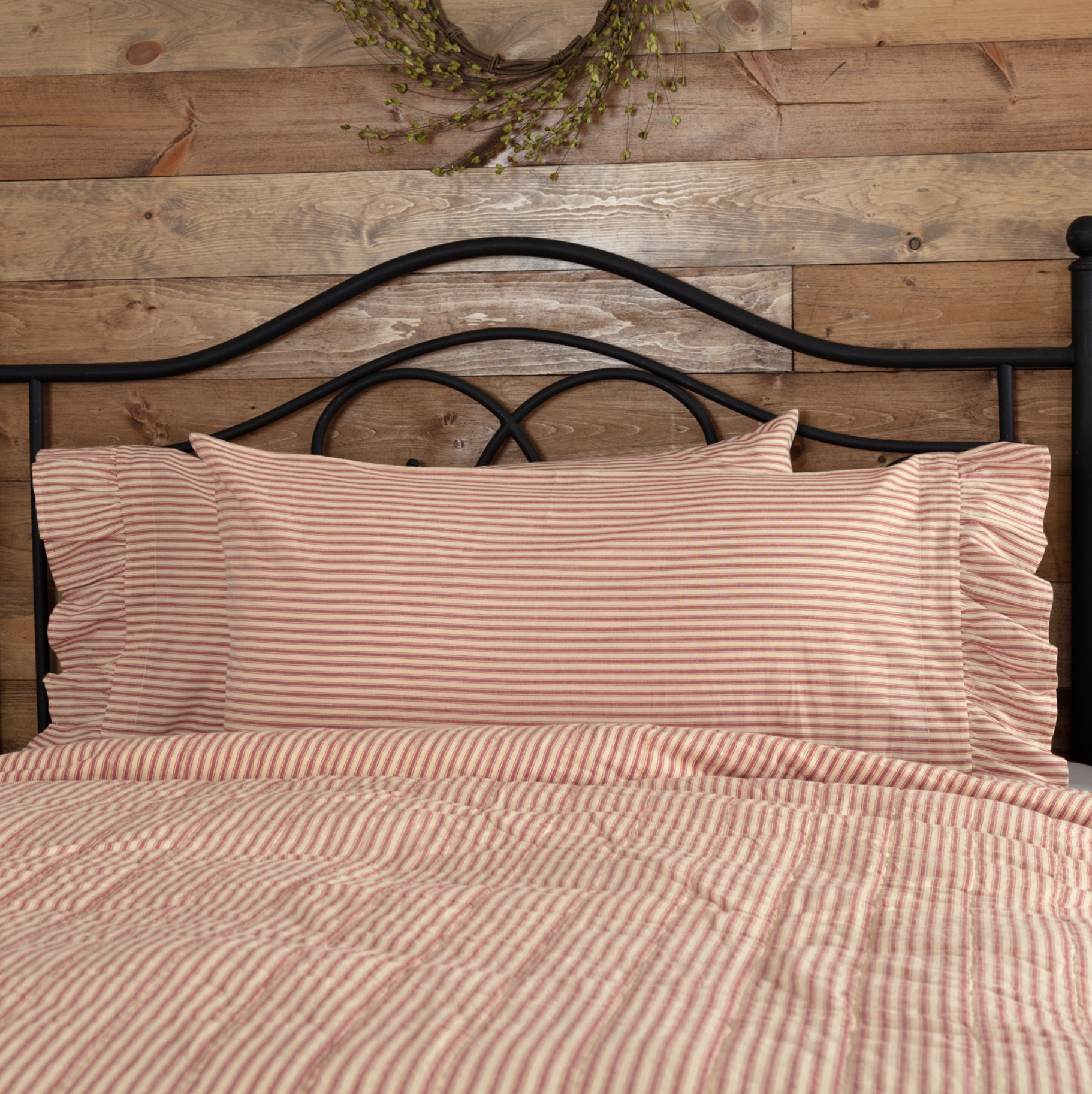 VHC Brands Sawyer Mill Red Ticking Stripe Pillow Case Set of 2