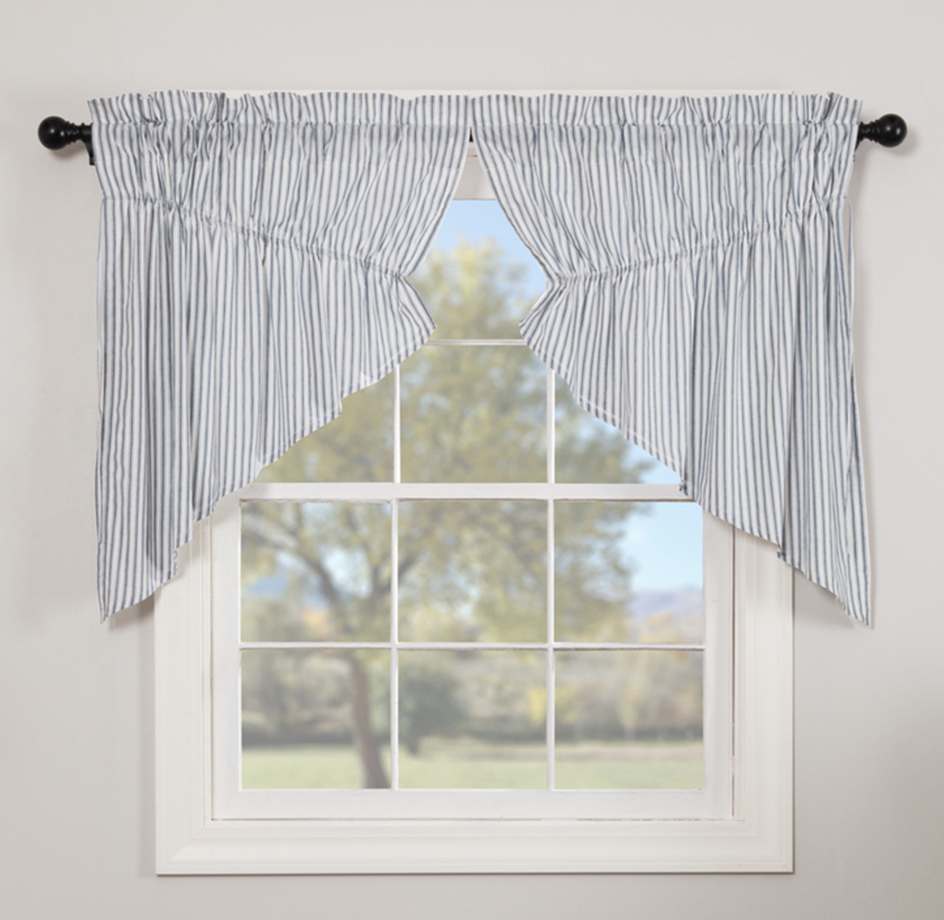VHC Brands Sawyer Mill Swag Vorhänge – Schwarz-weiß Gestreift, 2 Stück | Bauernhaus-Style Für Fenster, 91,4 X 91,4 Cm