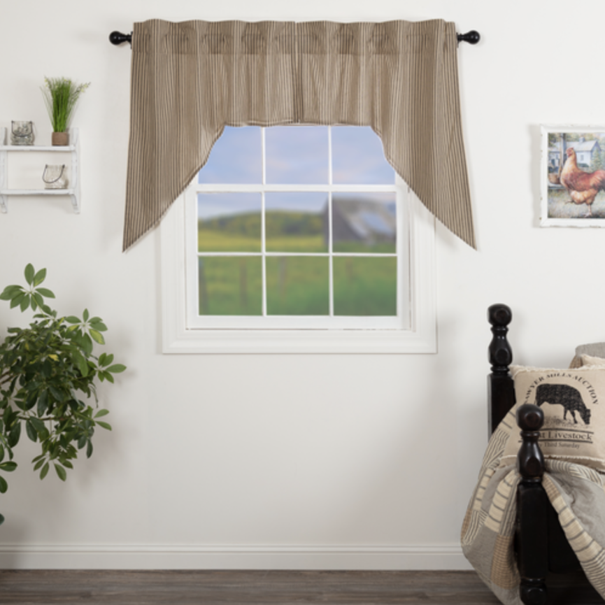 Sawyer Mill Charcoal Ticking Stripe Swag Set of 2 -  36"x 36"x 16"