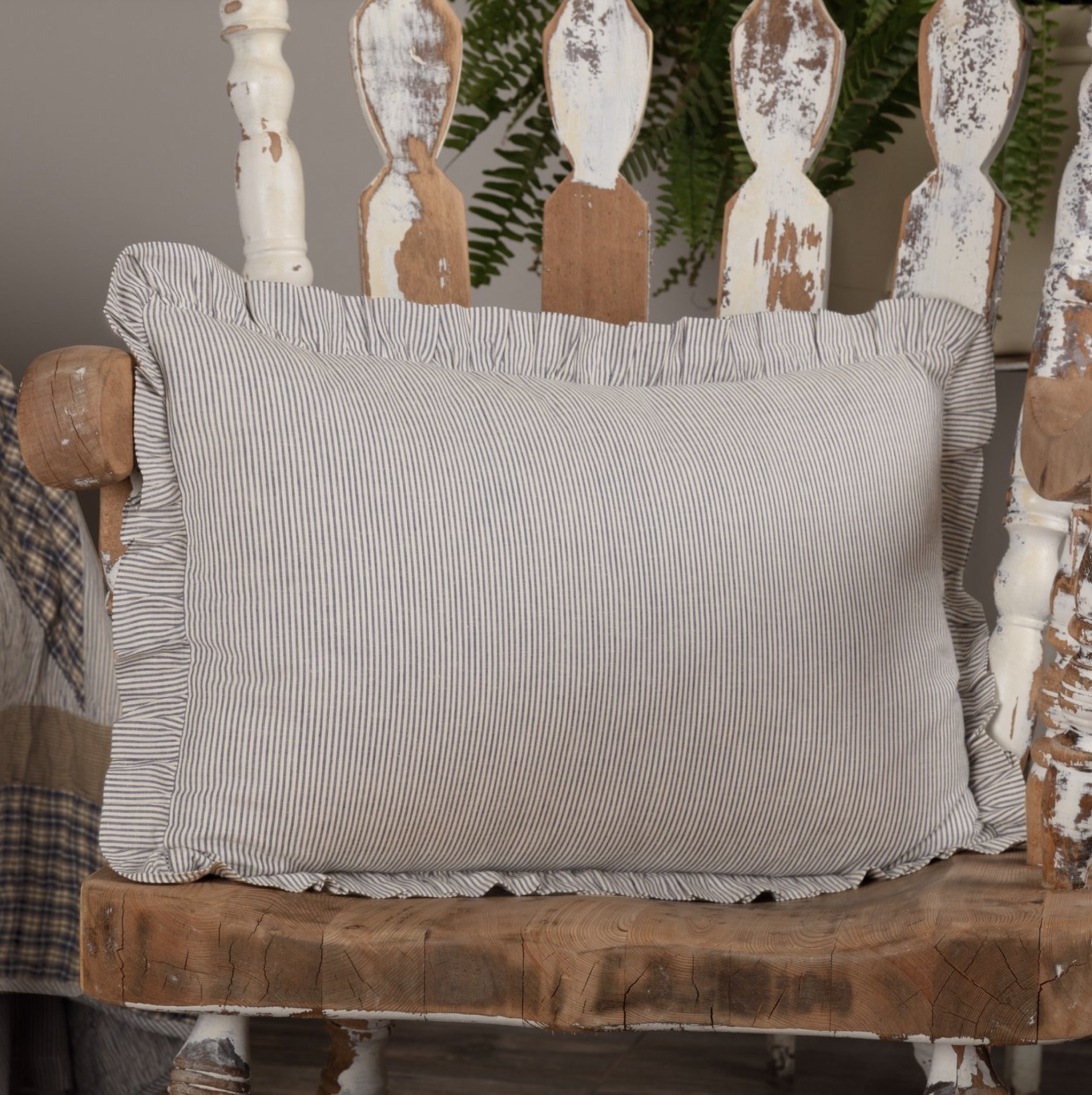 Dakota Star Farmhouse Blue Ticking Pillow Nana S Farmhouse