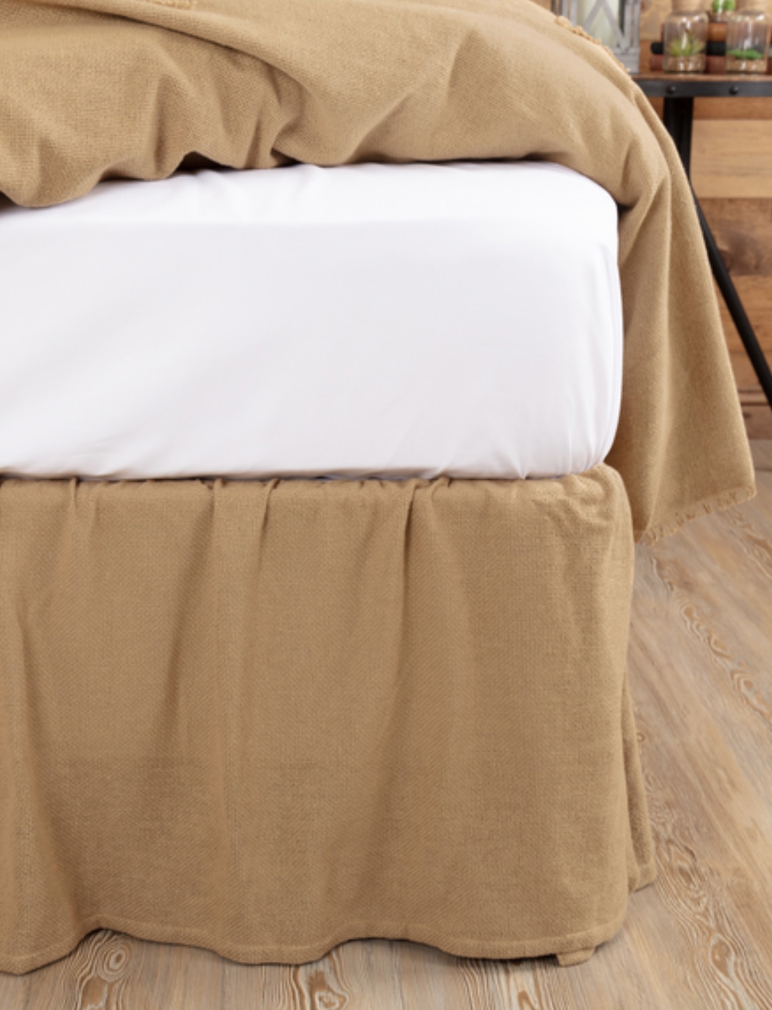 Burlap Natural Ruffled Fringe Bed Skirt VHC Nana's Farmhouse Nana