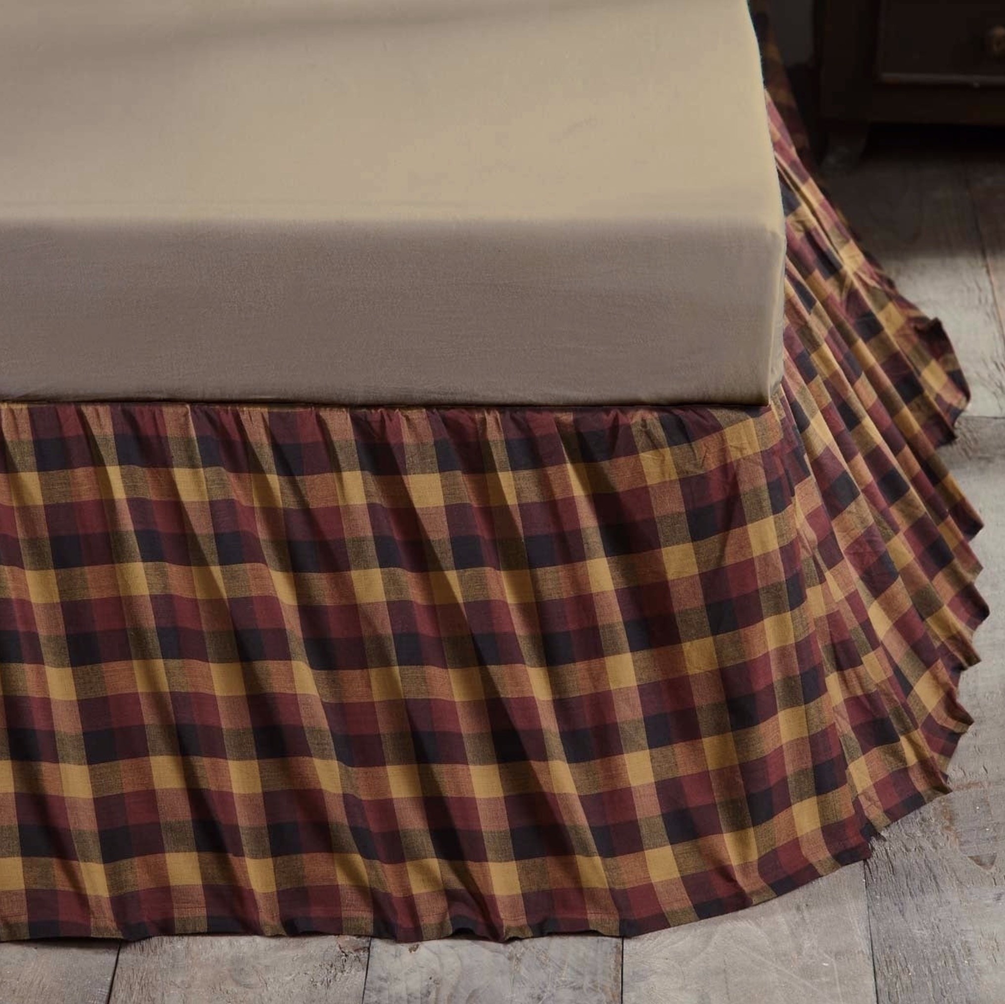VHC Brands Primitive Heritage Farms Red Bed Skirt Queen Deep Burgundy Home & Kitchen Bedding
