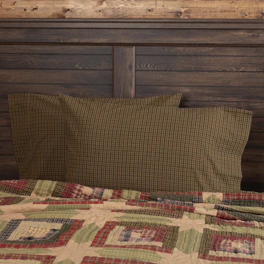 Tea Cabin Green Plaid Standard Pillow Case