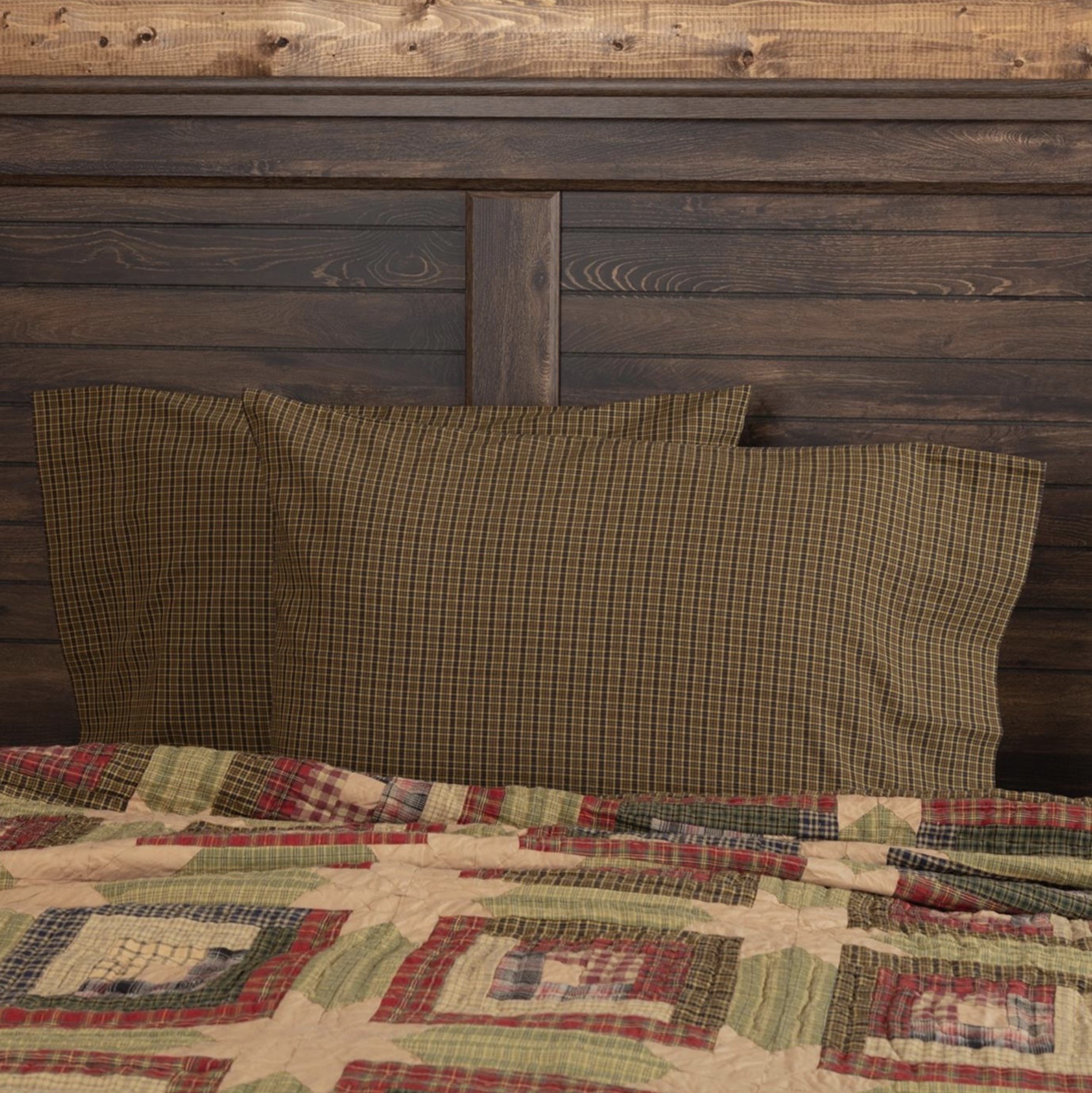TEA CABIN Euro Sham Fabric Ruffled Green Plaid Primitive Rustic Lodge Cabin VHC TEA CABIN Euro Sham Fabric Ruffled Green Plaid Primitive Rustic Lodge Cabin VHC