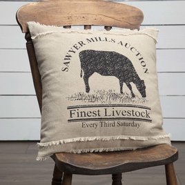 VHC Brands Sawyer Mill Charcoal Cow Pillow