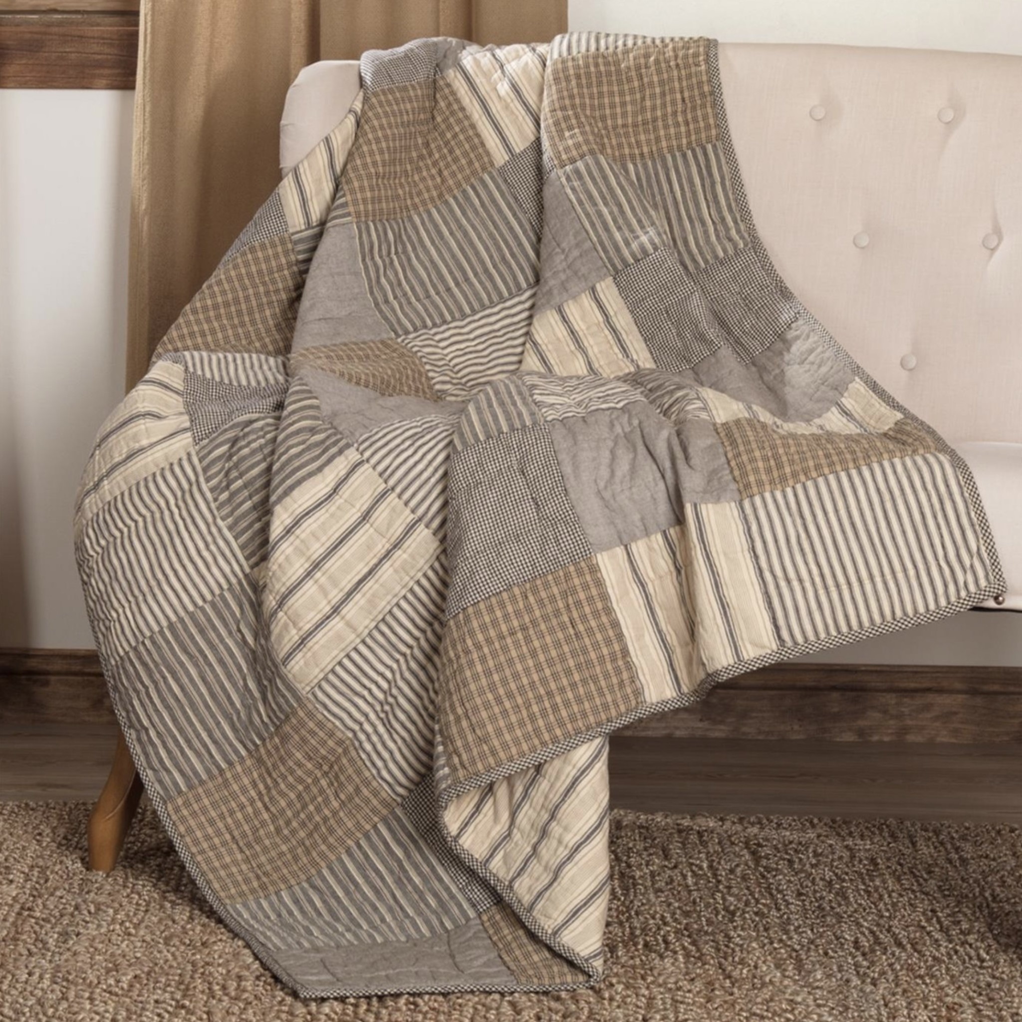 VHC Brands Sawyer Mill Charcoal Block Quilted Throw 60" x 50" Brand: VHC Brands