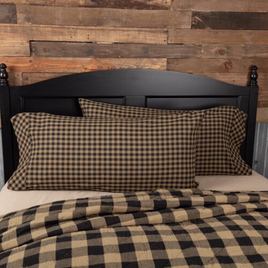 Black Check King Pillow Case 21"x40"  Set of 2