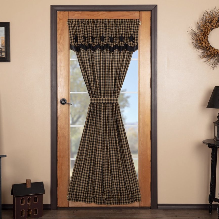 Black Star Door Panel with Attached Scalloped Layered Valance 72" x 40"