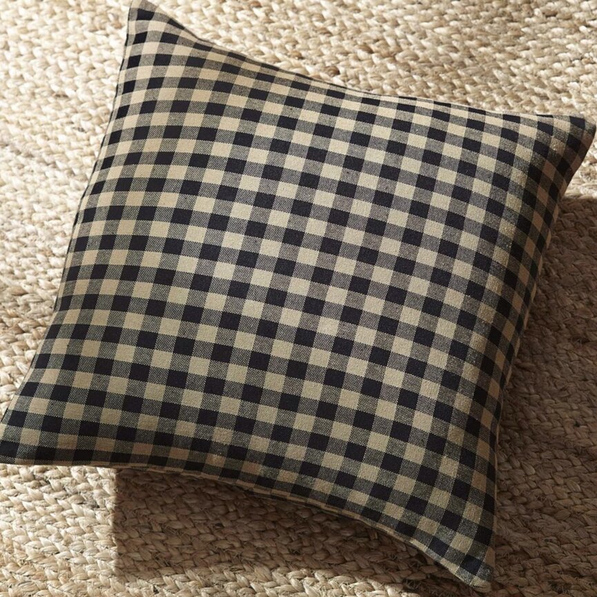 Black Check Pillow Fabric 16"x16"