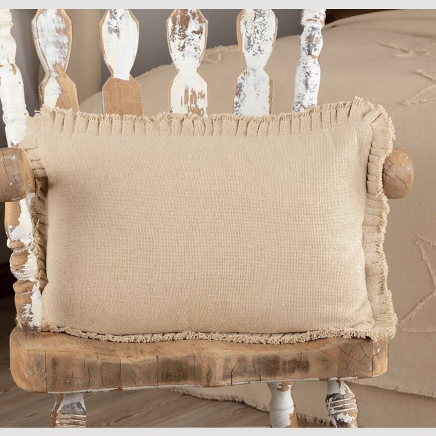 Burlap Vintage Pillow w/ Fringed Ruffle
