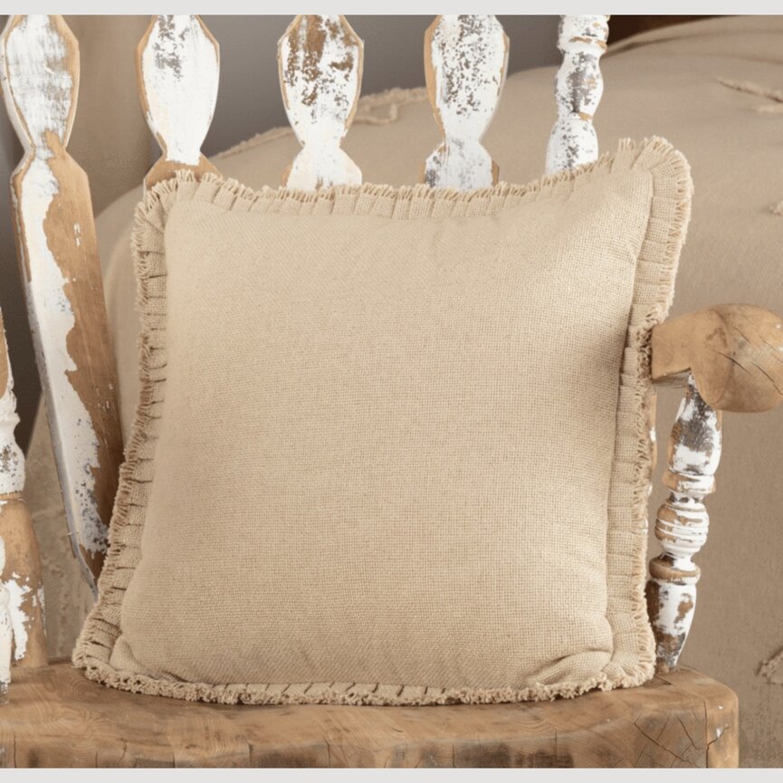 Burlap Vintage Pillow w/ Fringed Ruffle