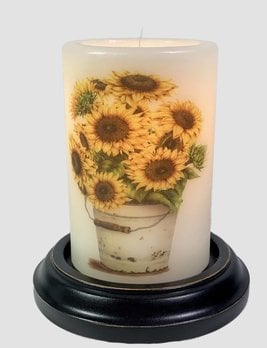 C R Designs Rusty Bucket Sunflowers Candle Sleeve