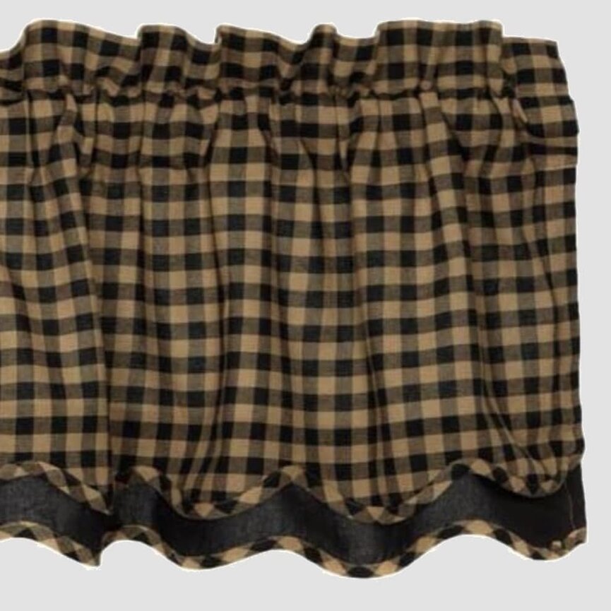 Black Check Lined Layered Valance - 72" x 16"