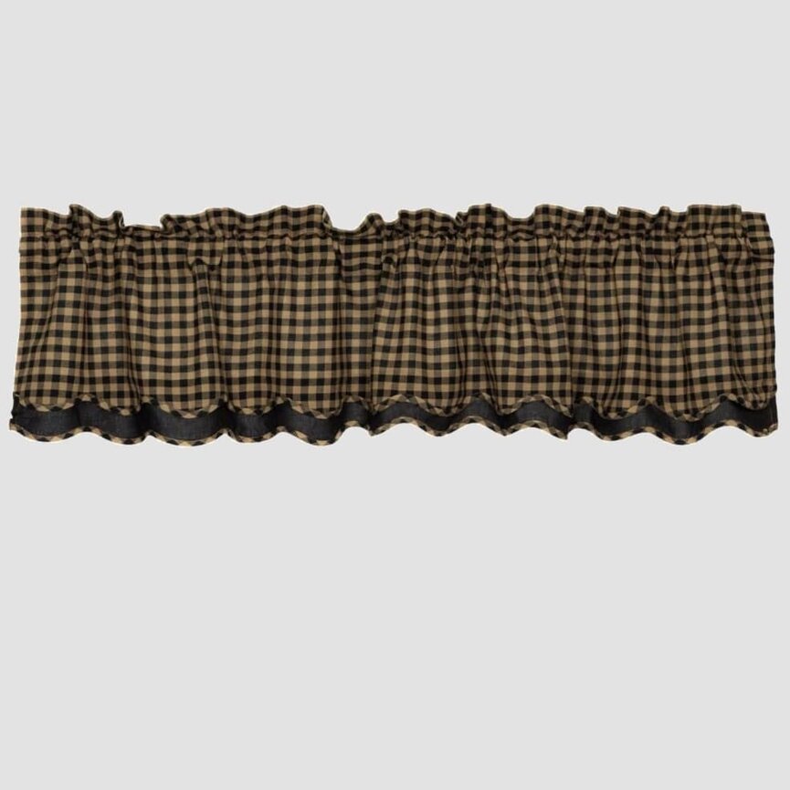 Black Check Lined Layered Valance - 72" x 16"