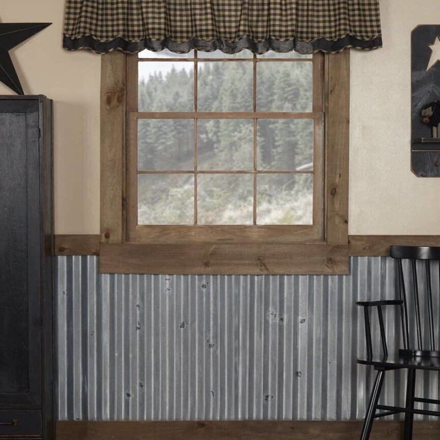 Black Check Lined Layered Valance - 72" x 16"