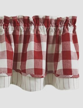 Park Designs Wicklow Check Lined Layered Valance - Red 72x16