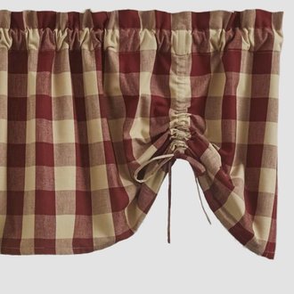 Wicklow Check Lined Farmhouse Valance - Garnet 60" x 20"