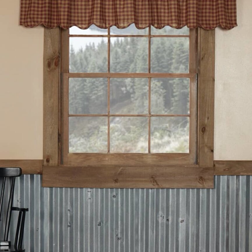 Burgundy Check Scalloped Valance - 16x72